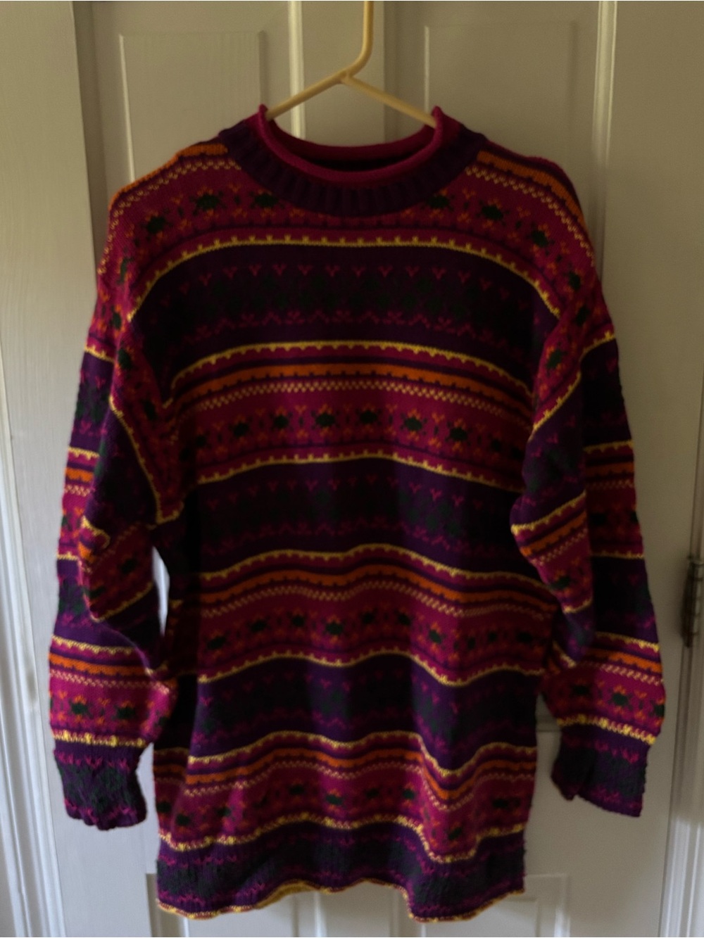 United Colors Of Benetton Maroon Crewneck Sweater with Yellow & Pink Accents